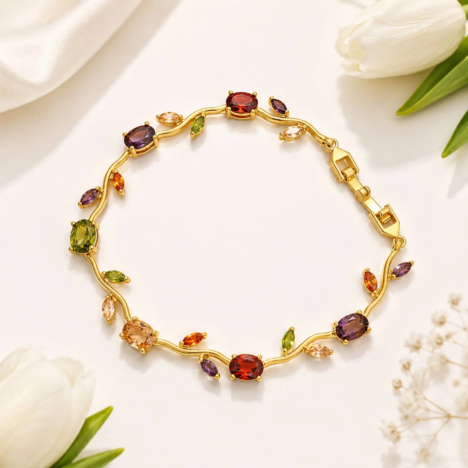 Pulsera con piedra varios colores dorado