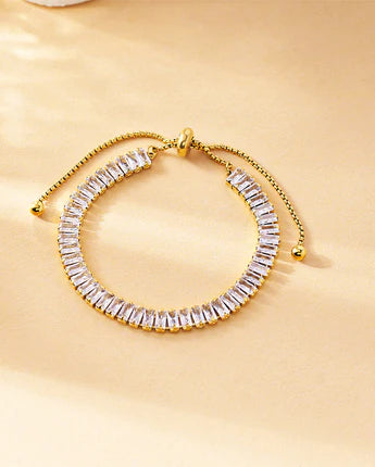 Pulsera Ajustable Cristales Baguette Dorada