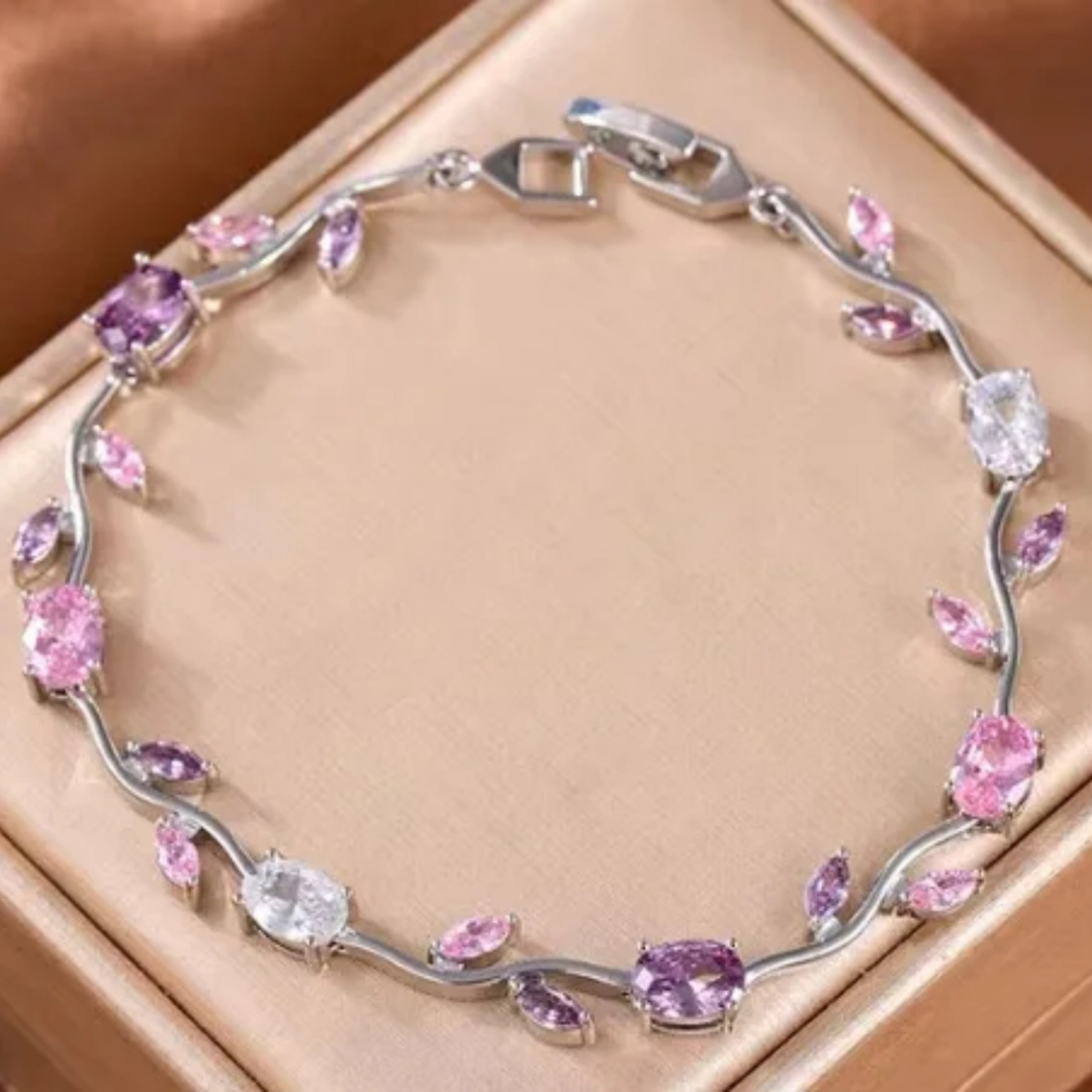 Pulsera con piedras moradas plateado