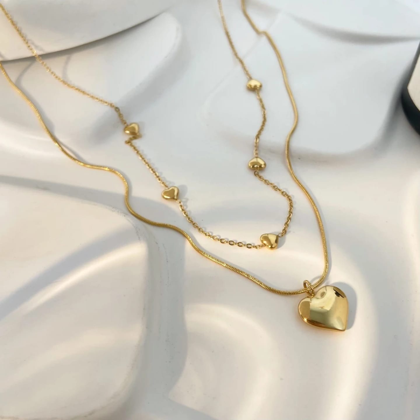 Cadena Doble plana y corazón dorado