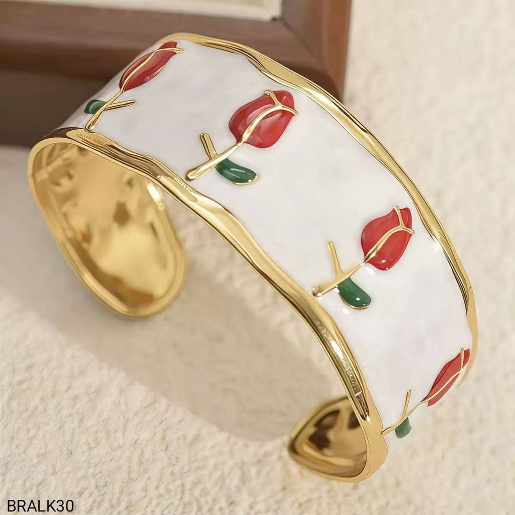 Brazalete Ancho Esmalte Tulipanes Rojos