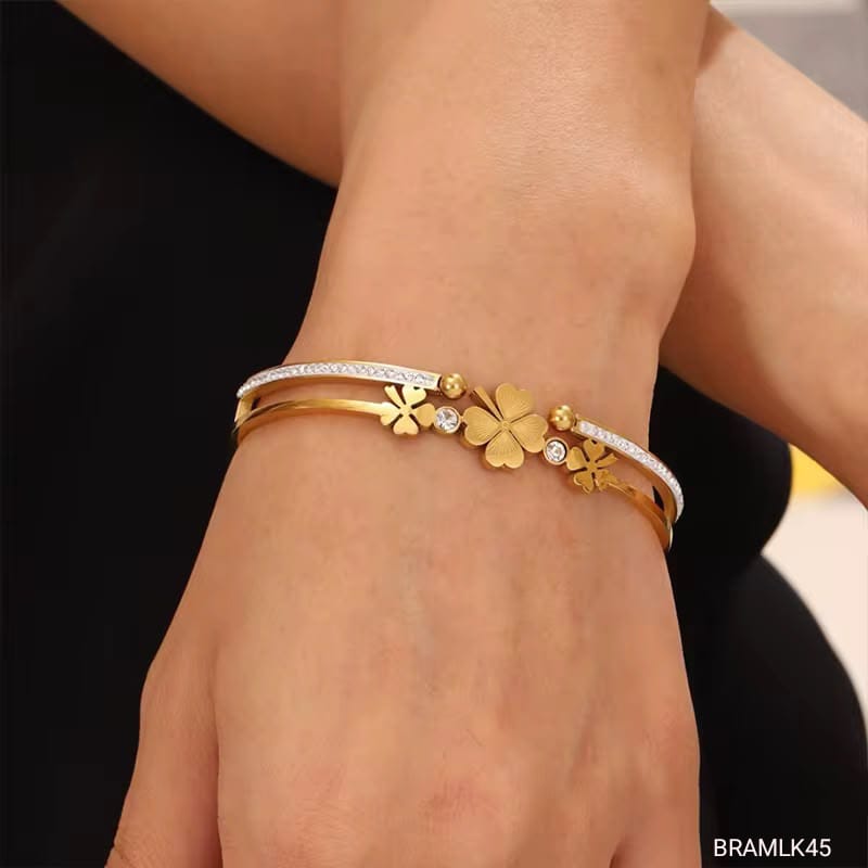 Pulsera Trébol Doble con Cristales Dorada