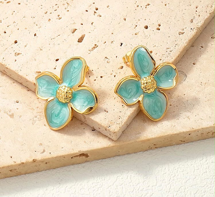 Aretes Flor Esmalte Turquesa