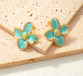 Aretes Flor Esmalte Turquesa