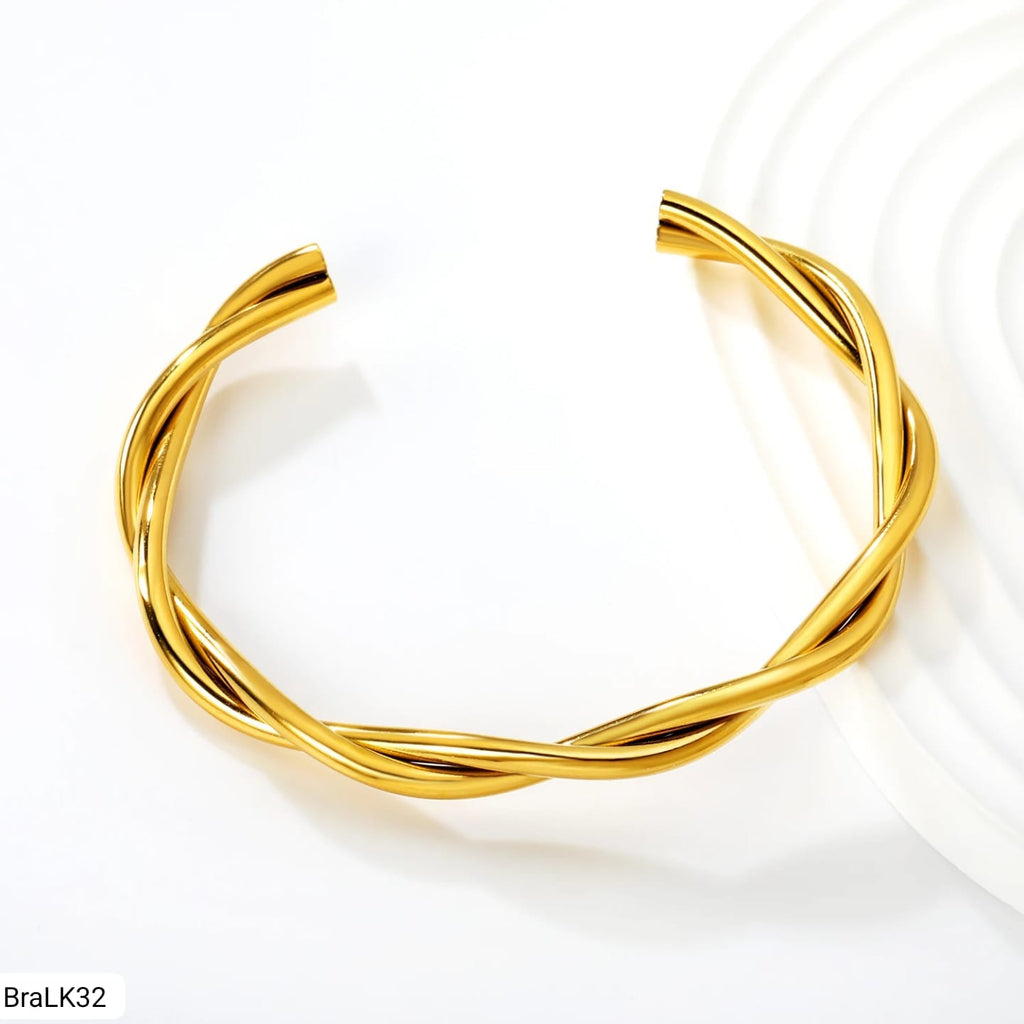 Brazalete Abierto Torsión Trenzada Dorado