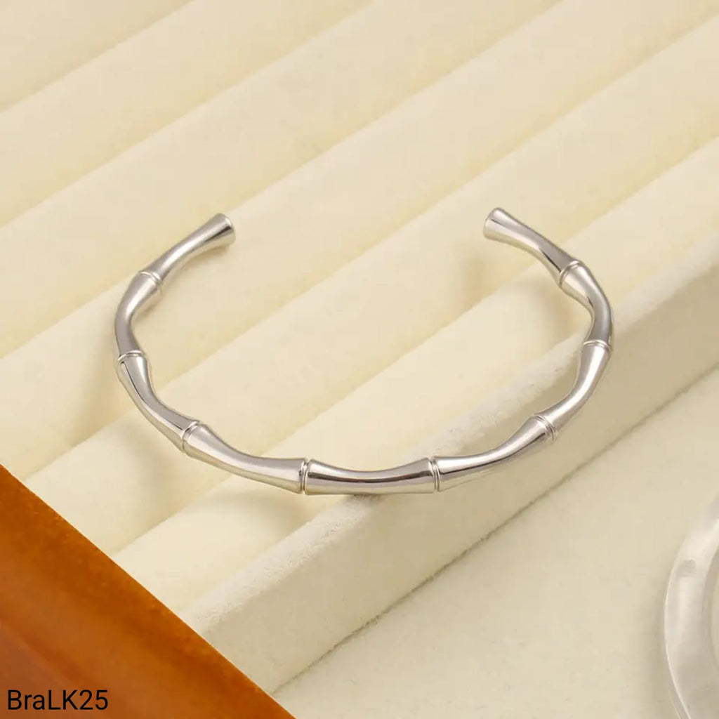 Brazalete Abierto Bambú Plateado