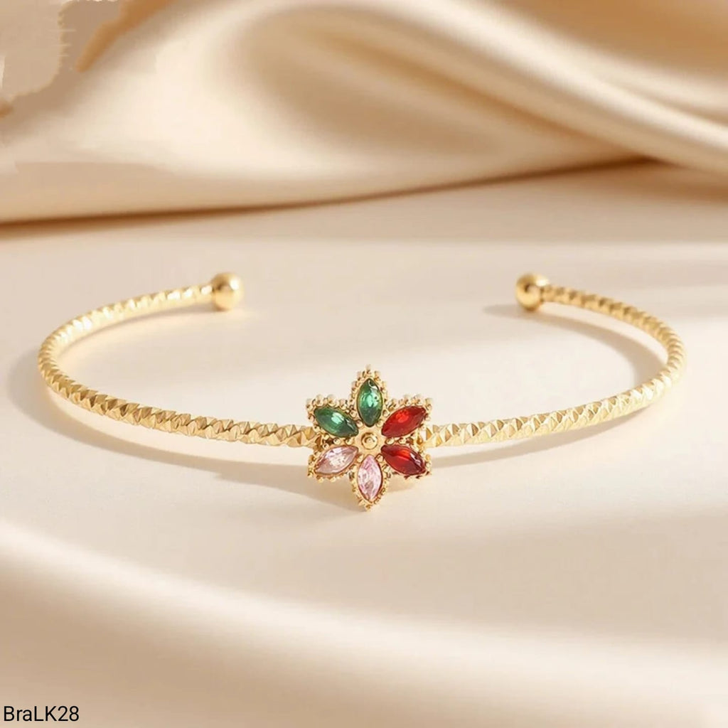 Brazalete Abierto Flor Multicolor Dorado