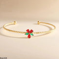Brazalete Abierto Flor Roja y Verde Dorado