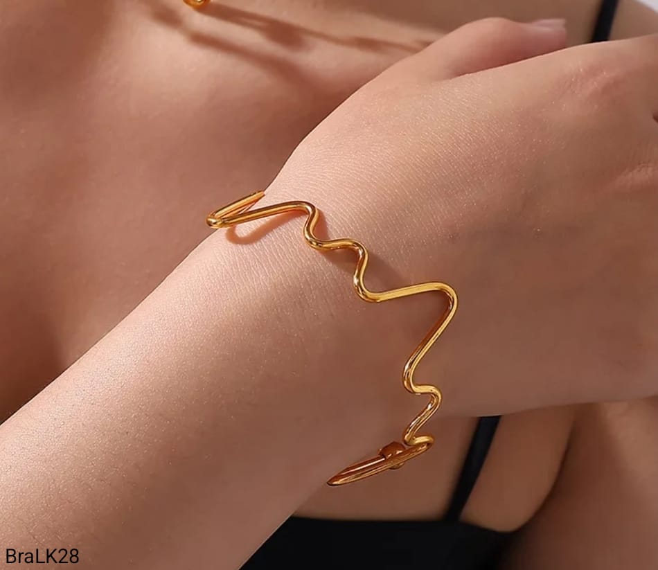 Brazalete Abierto Ondas Zigzag Dorado