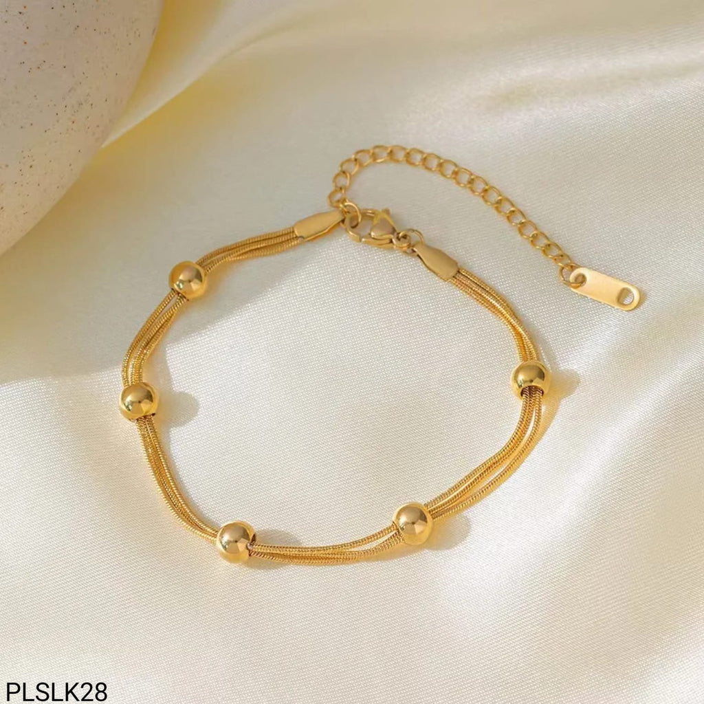 Pulsera Cadena Doble Snake con Bolas Dorada