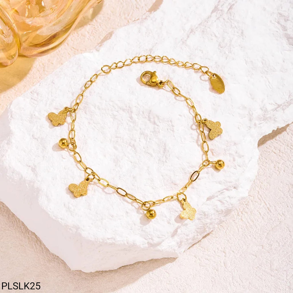 Pulsera Cadena Mariposas y Bolas Dorada