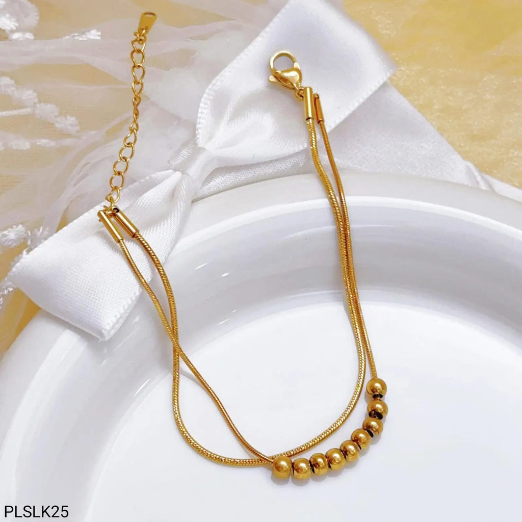 Pulsera Doble Cadena Snake Bolas Dorada