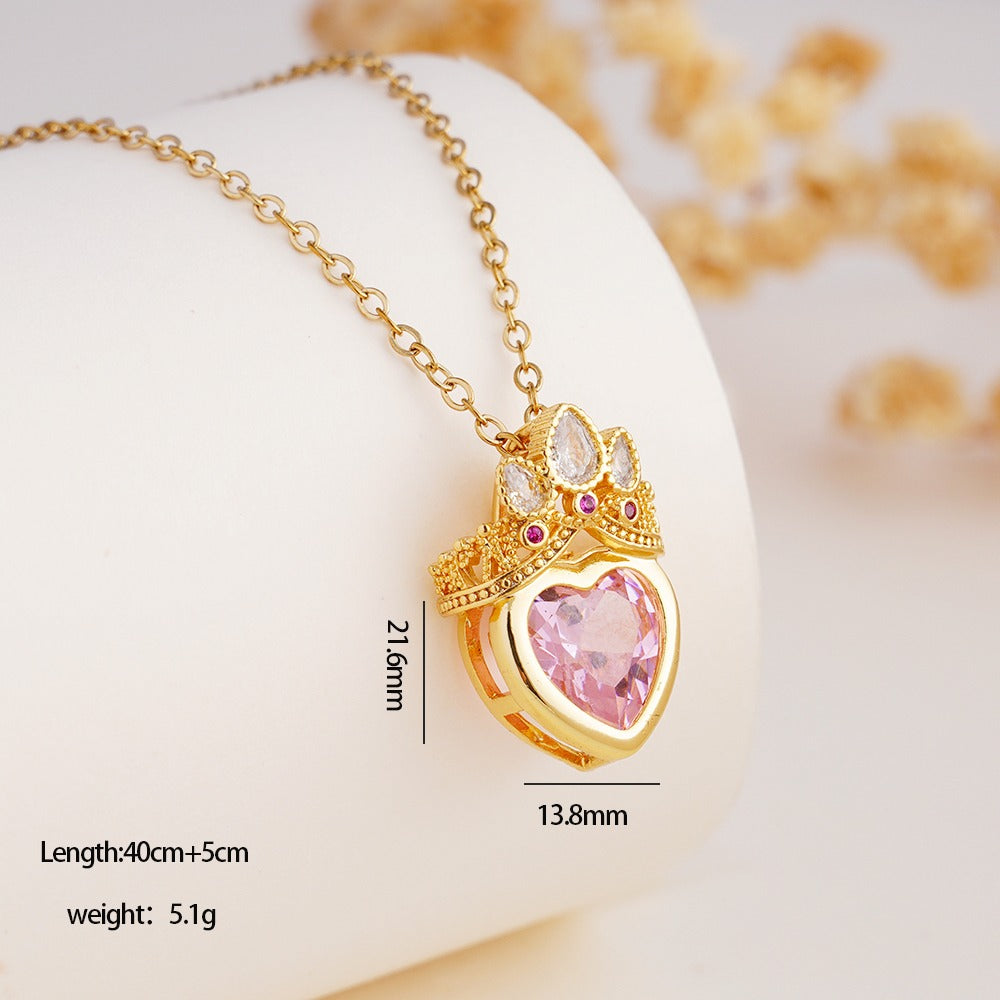 Cadena con corazón corona rosa