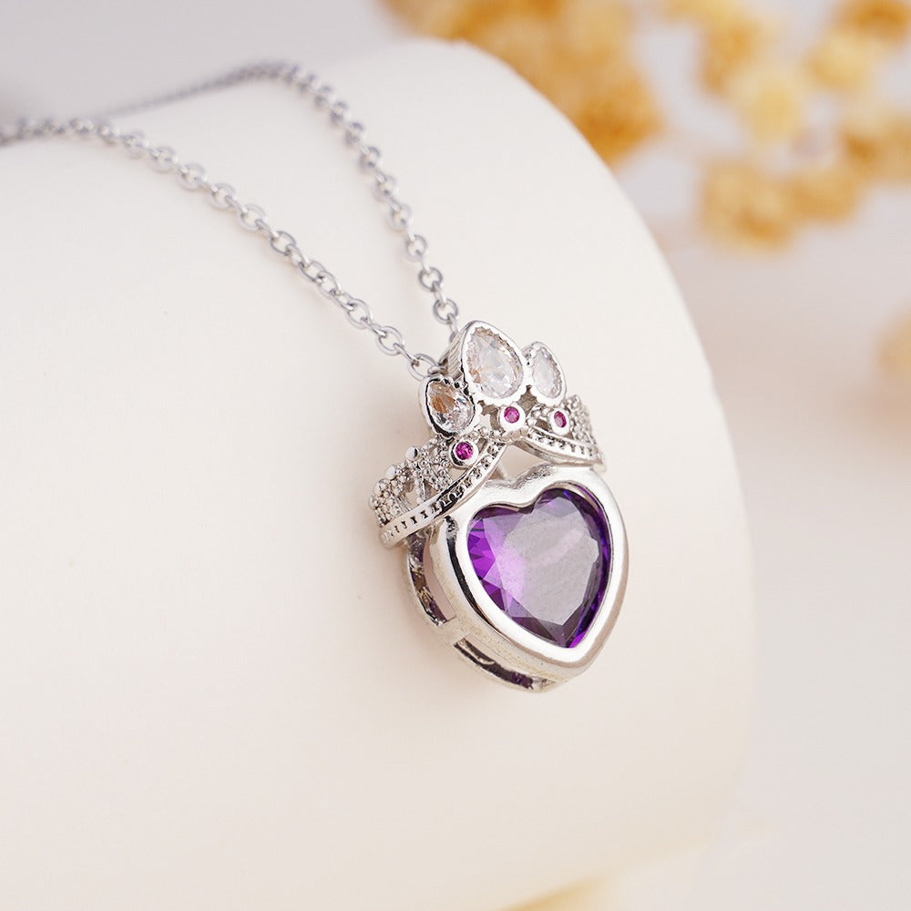 Cadena con corazón corona púrpura Plateada