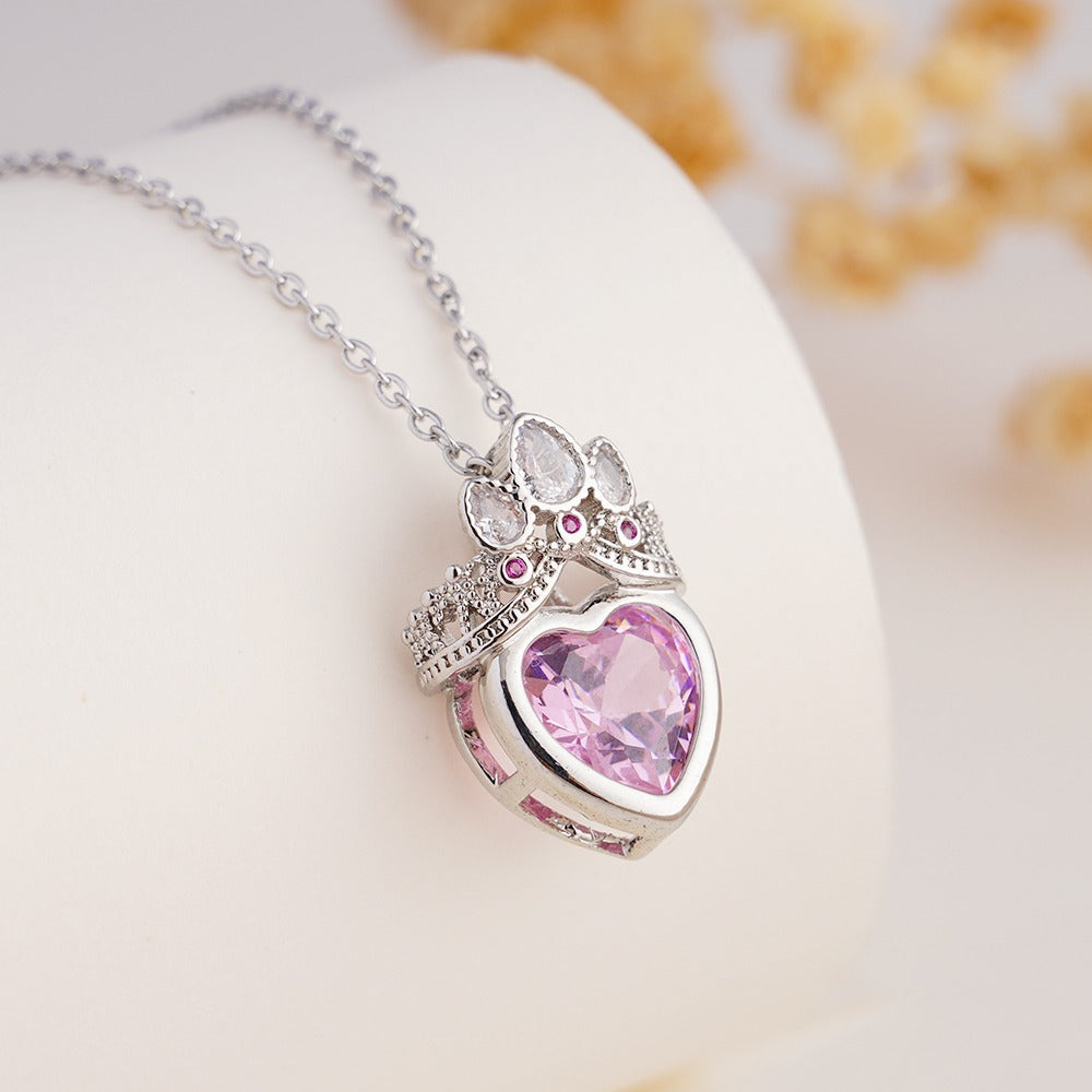 Cadena con corazón corona rosa Plateada
