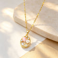 Cadena con dije ovalado de tulipán rosa