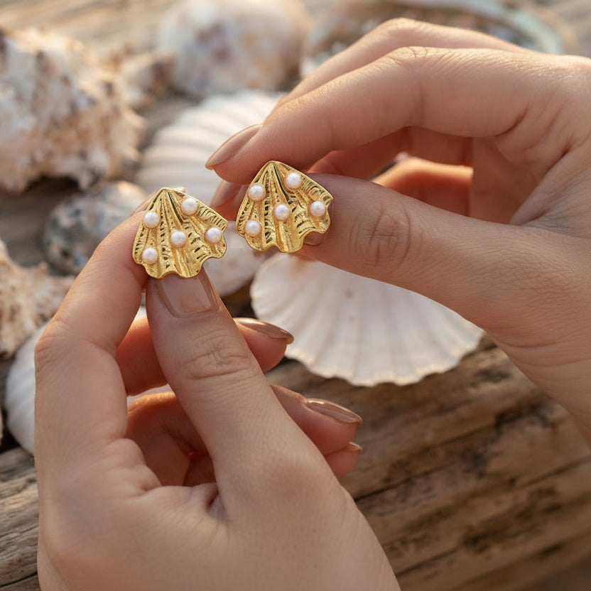 Aretes Concha con Perlas