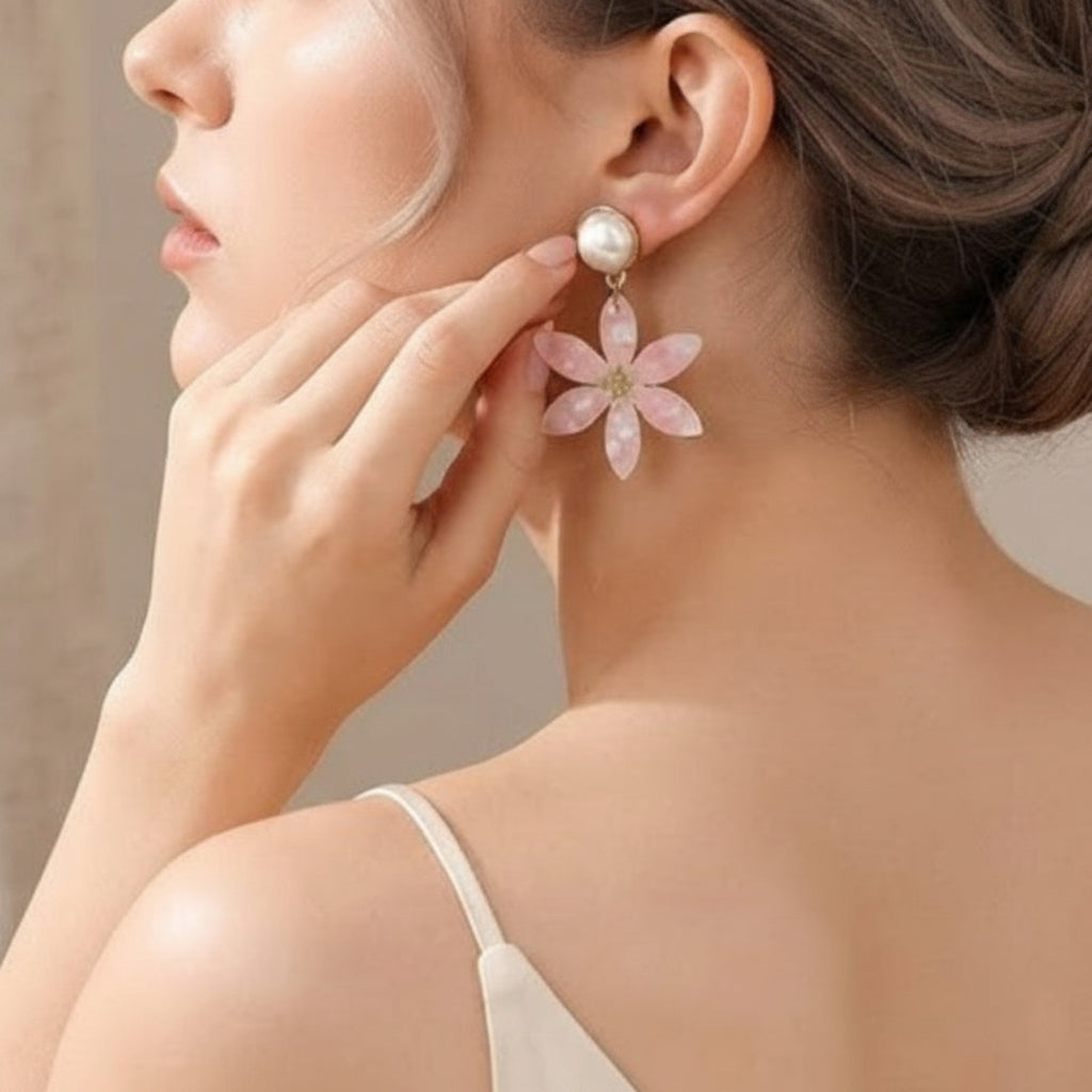 Aretes Flor Acrílico Rosa Pastel