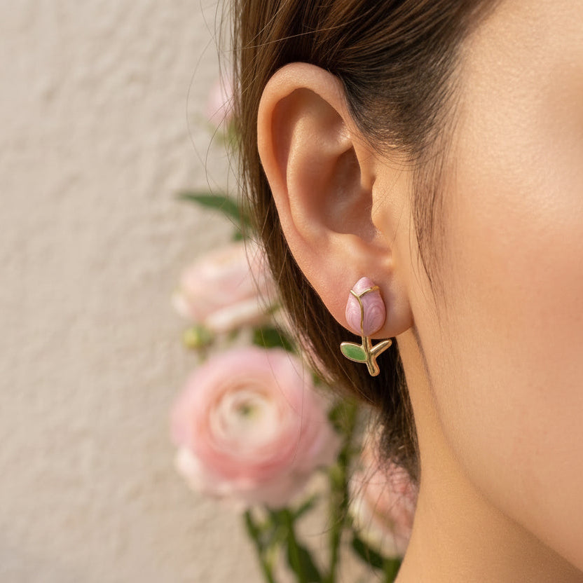 Aretes de tulipán rosa claro