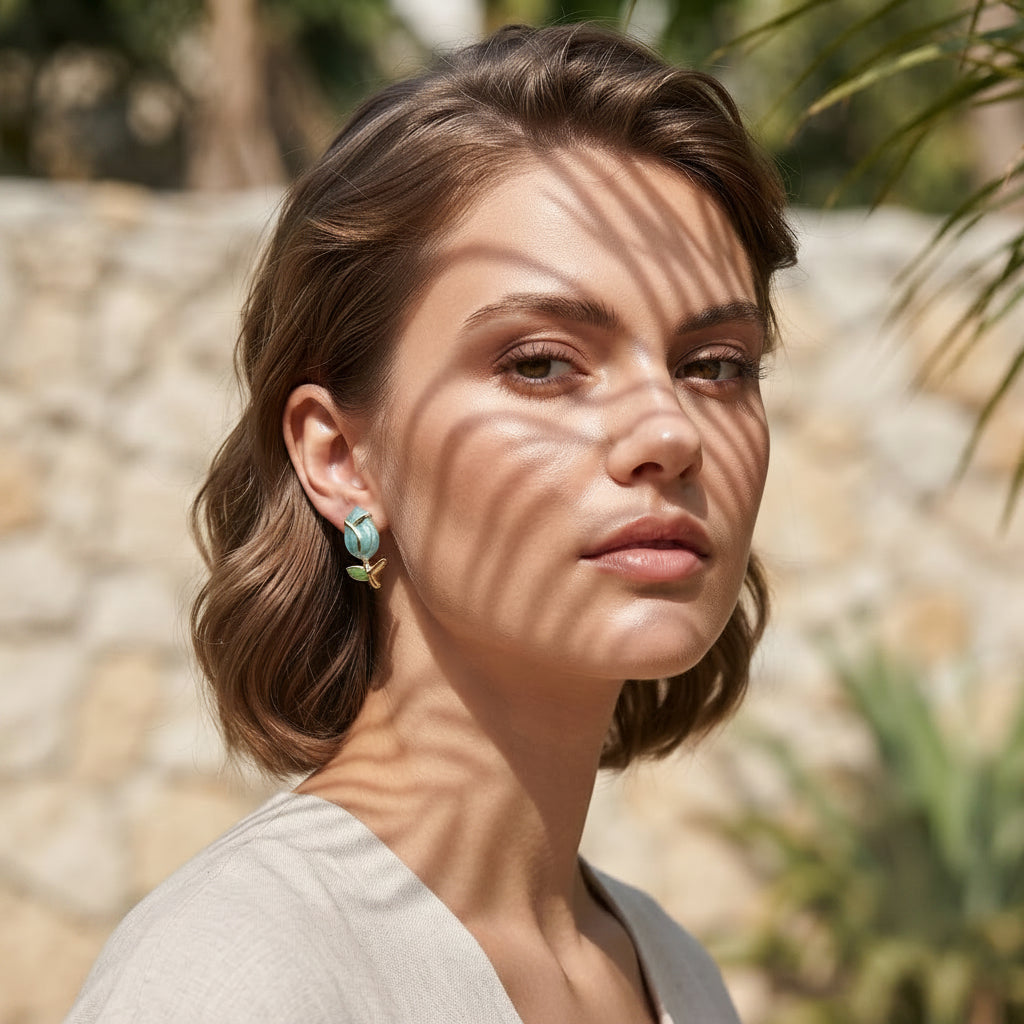 Aretes de tulipán aqua