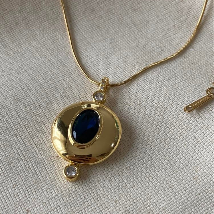 Cadena Redonda con Piedra Azul