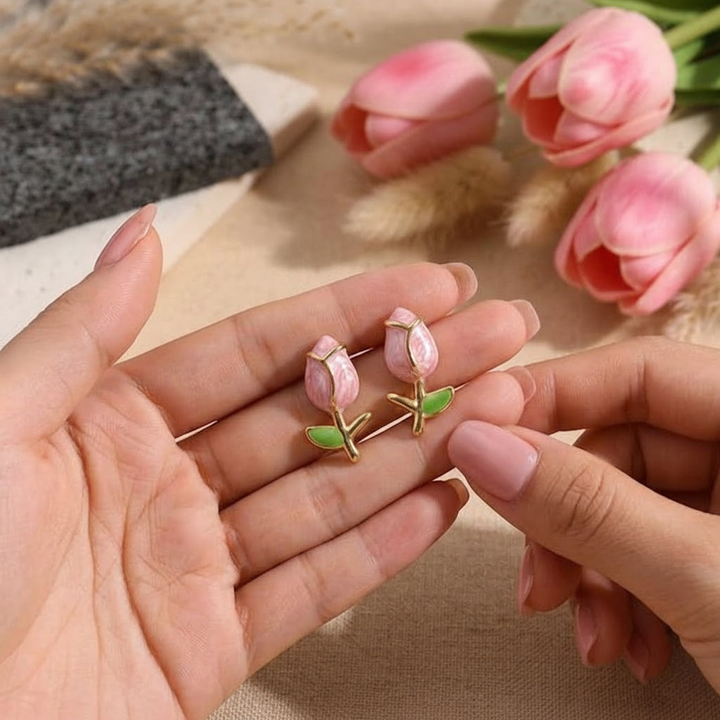 Aretes de tulipán rosa claro